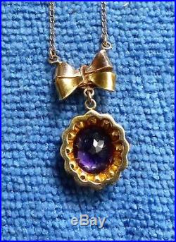 Antique 10K Amethyst Seed Pearl Art Deco Necklace