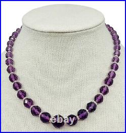 Antique 10K Art Deco Circa 1920 Amethyst Graduated Faceted Glass Bead Necklace