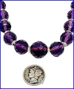 Antique 10K Art Deco Circa 1920 Amethyst Graduated Faceted Glass Bead Necklace