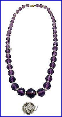 Antique 10K Art Deco Circa 1920 Amethyst Graduated Faceted Glass Bead Necklace