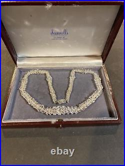 Antique 10k White Gold Clasp Art Deco Diamond Cut Crystal Graduated Necklace