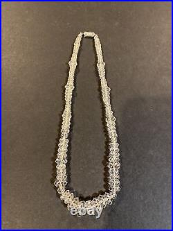 Antique 10k White Gold Clasp Art Deco Diamond Cut Crystal Graduated Necklace