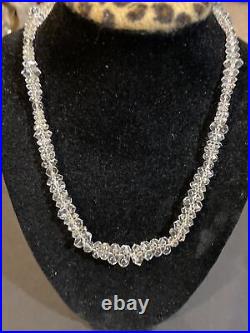 Antique 10k White Gold Clasp Art Deco Diamond Cut Crystal Graduated Necklace