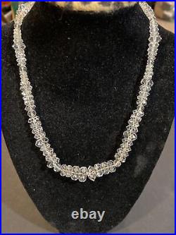 Antique 10k White Gold Clasp Art Deco Diamond Cut Crystal Graduated Necklace