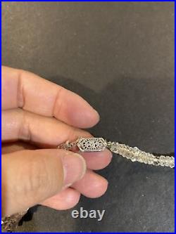 Antique 10k White Gold Clasp Art Deco Diamond Cut Crystal Graduated Necklace