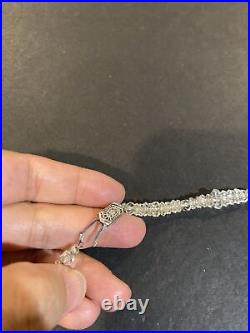 Antique 10k White Gold Clasp Art Deco Diamond Cut Crystal Graduated Necklace