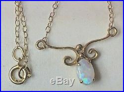 Antique 14k Gold Natural Opal Necklace Pendant Lavaliere Art Deco Gemstone
