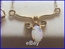 Antique 14k Gold Natural Opal Necklace Pendant Lavaliere Art Deco Gemstone