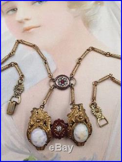 Antique 1880's Victorian Vintage 2 TWIN CAMEO Brooch Art Deco Necklace Pendant