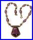 Antique 1920’s Czech Amethyst Glass Art Nouveau Deco Brass Filigree Necklace 16