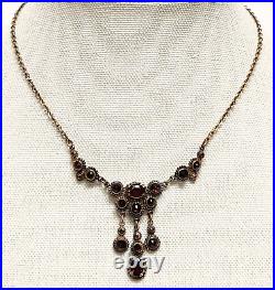 Antique 1930's Art Deco Czech Garnet Glass Cabochon Dangle Choker Necklace 16