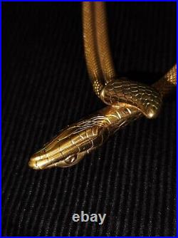 Antique 1930s Art Deco Egyptian Revival Plated Mesh Snake Necklace