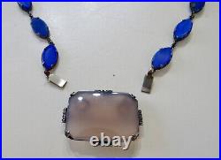 Antique 30'S ART DECO GERMANY LCW Sterling Chalcedony Necklace-Detachable Brooch
