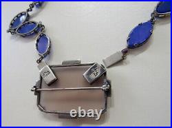 Antique 30'S ART DECO GERMANY LCW Sterling Chalcedony Necklace-Detachable Brooch