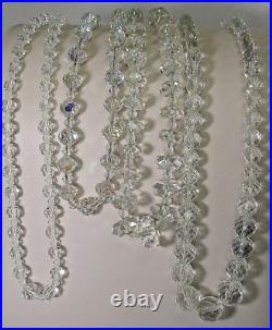 Antique 4 1940s Art Deco Clear Crystal Faceted Beaded Necklaces/strands 14-22 In