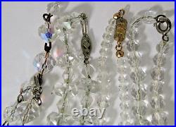 Antique 4 1940s Art Deco Clear Crystal Faceted Beaded Necklaces/strands 14-22 In