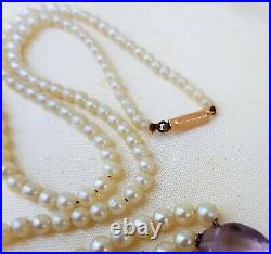 Antique 9ct Gold Art Deco White Pearls and Faceted Purple Amethysts Necklace