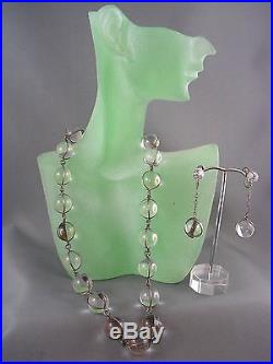 Antique ART DECO 1920's Sterling POOL of LIGHT Orb Necklace Earring SET 61g