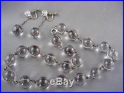 Antique ART DECO 1920's Sterling POOL of LIGHT Orb Necklace Earring SET 61g