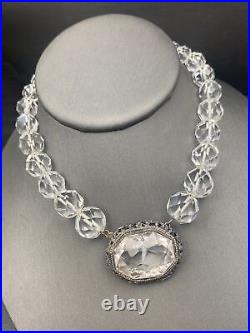 Antique ART DECO Antique Nouveau Rock Crystal Beaded Choker Necklace 14