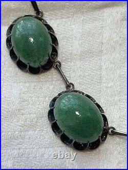 Antique ART DECO Bohemian Silver & Green Glass Necklace 16