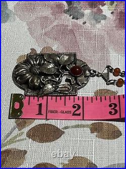 Antique ART DECO Carnelian Silver Flower NECKLACE 1920s Czech