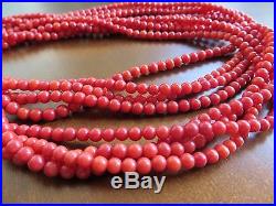 Antique ART DECO OXBLOOD REAL RED CORAL Beaded 4 strings Necklace 29