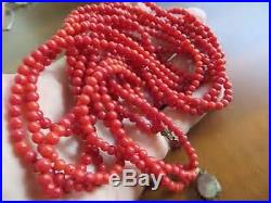 Antique ART DECO OXBLOOD REAL RED CORAL Beaded 4 strings Necklace 29