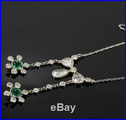 Antique ART DECO Platinum Diamond Emerald Necklace, circa 1920