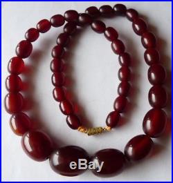 Antique Amber Cognac Bakelite Beads Necklace Bijou Ancien Collier Art Deco