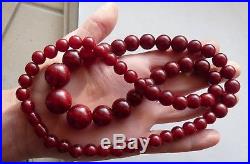 Antique Amber Red Cherry Bakelite Beads Necklace Bijou Sautoir Ancien Art Deco