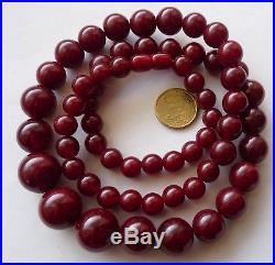 Antique Amber Red Cherry Bakelite Beads Necklace Bijou Sautoir Ancien Art Deco
