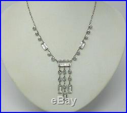 Antique Art DECO Sterling Silver Open Back Beveled Faceted Set Crystal Necklace