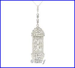 Antique Art Deco 1.50ct Diamond 18k White Gold Filigree Necklace 101916225