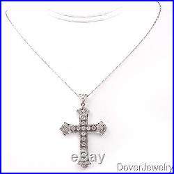 Antique Art Deco 1.80ct Diamond Platinum Cross Pendant Necklace 8.9 Grams NR