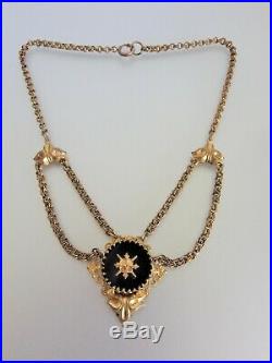 Antique Art Deco 10K GF Black Onyx Festoon Ladies Necklace