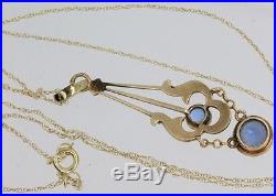 Antique Art Deco 10k Solid Gold Blue Zircon & Seed Pearl Necklace Pendant SRS NR