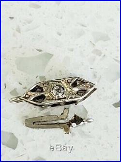 Antique Art Deco 12K White Gold Diamond Filigree Necklace Clasp safety