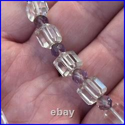 Antique Art Deco 14K Gold Graduated Amethyst Quartz & Rock Crystal Necklace 18