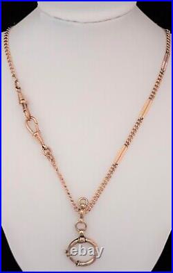 Antique Art Deco 14K RGF SMOOTH SPLIT Bar Link WATCH CHAIN NECKLACE (18.5) #659