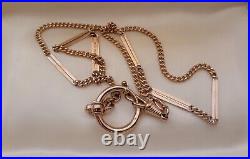 Antique Art Deco 14K ROSE GF EMBOSSED Bar-Link Watch Chain NECKLACE 20 #519