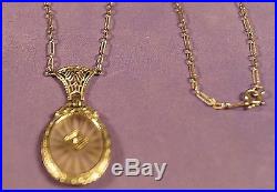 Antique Art Deco 14K White Gold Diamond Filigree Pendant 16 Necklace