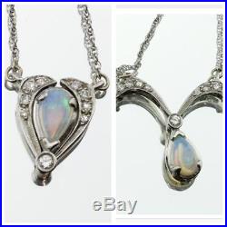 Antique Art Deco 14K White Gold Diamond & Opal Convertible Necklace