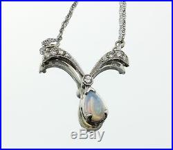 Antique Art Deco 14K White Gold Diamond & Opal Convertible Necklace
