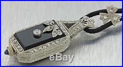 Antique Art Deco 14k Gold. 56ct Diamond Onyx Reversible Watch Pendant Necklace