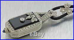 Antique Art Deco 14k Gold. 56ct Diamond Onyx Reversible Watch Pendant Necklace