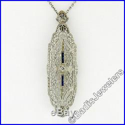 Antique Art Deco 14k White Gold 0.12ct Diamond Filigree Brooch Pendant Necklace