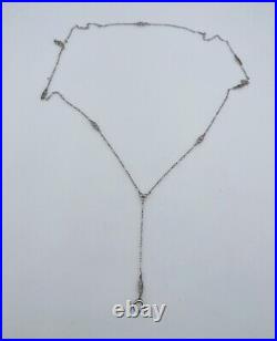 Antique Art Deco 14k White Gold Filigree Drop Chain Necklace