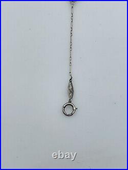 Antique Art Deco 14k White Gold Filigree Drop Chain Necklace