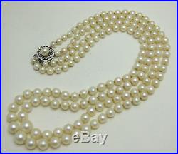 Antique Art Deco 14k White Gold Graduated Pearl Double Strand Necklace